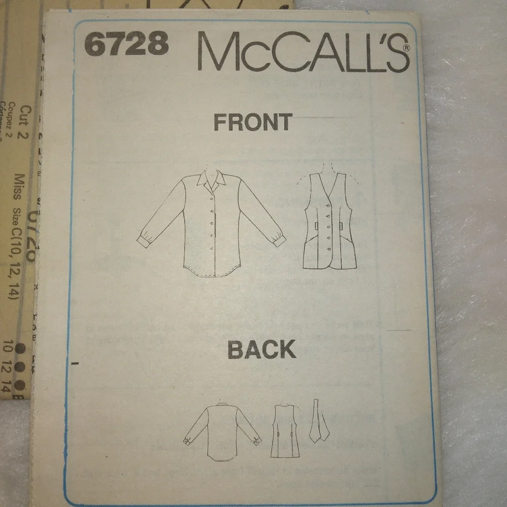 McCall's 6728 3hr Misses unlined vest, Shirt, ascot size 10-12-14